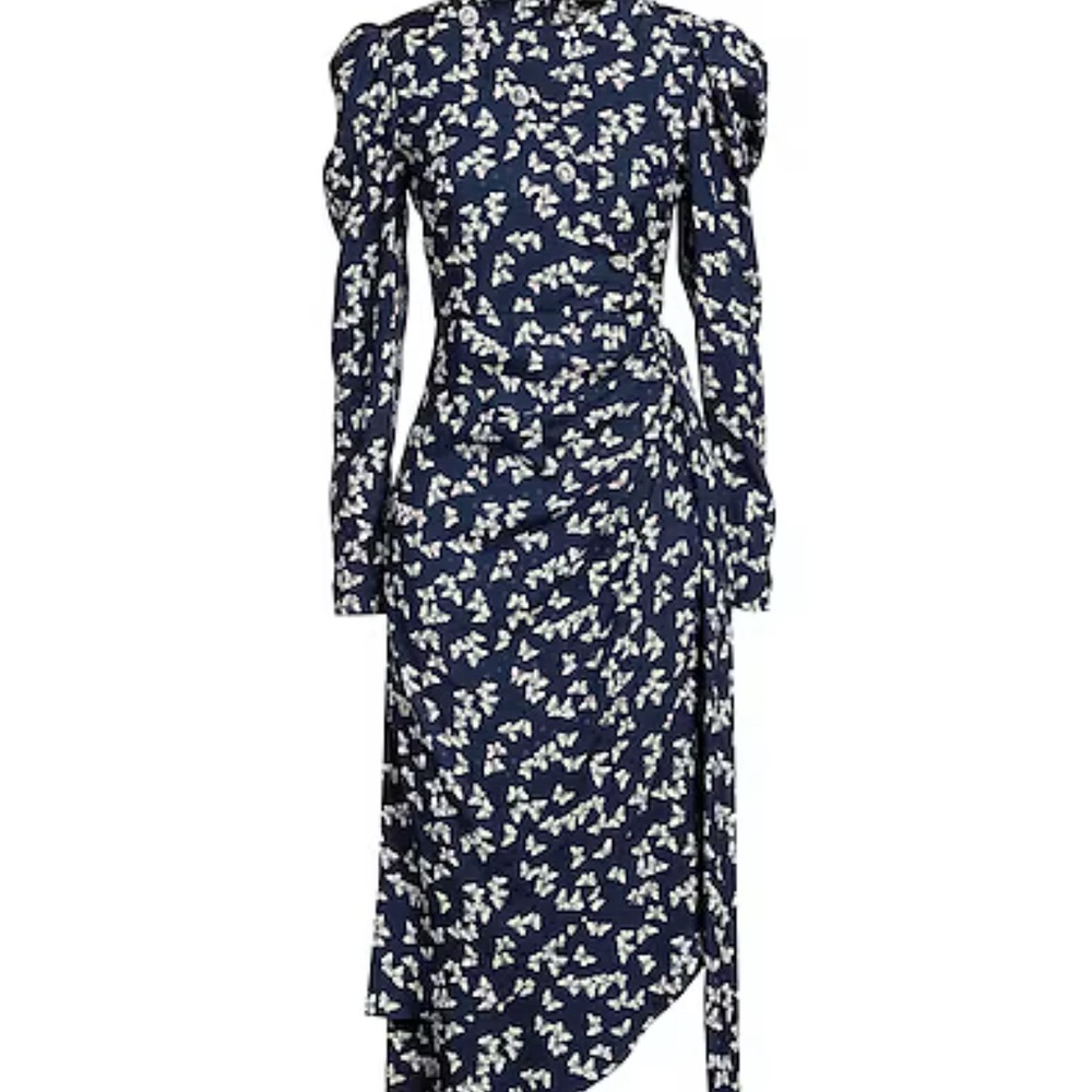 Alessandra Rich Blue and White Puff Sleeve Gown